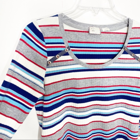 Anthropologie Postmark Joliette Sweater, Medium Striped Gray White Red Blue - Picture 10 of 10